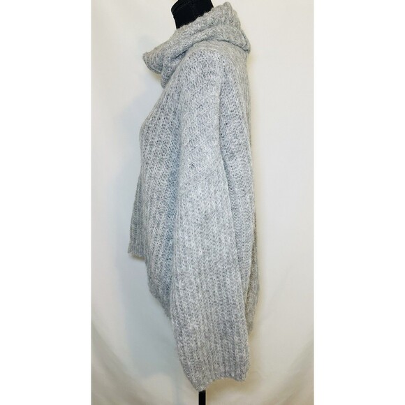 Free People Alpaca Blend Gray Open Knit Turtleneck Oversized Sweater Women SMALL - Picture 2 of 10